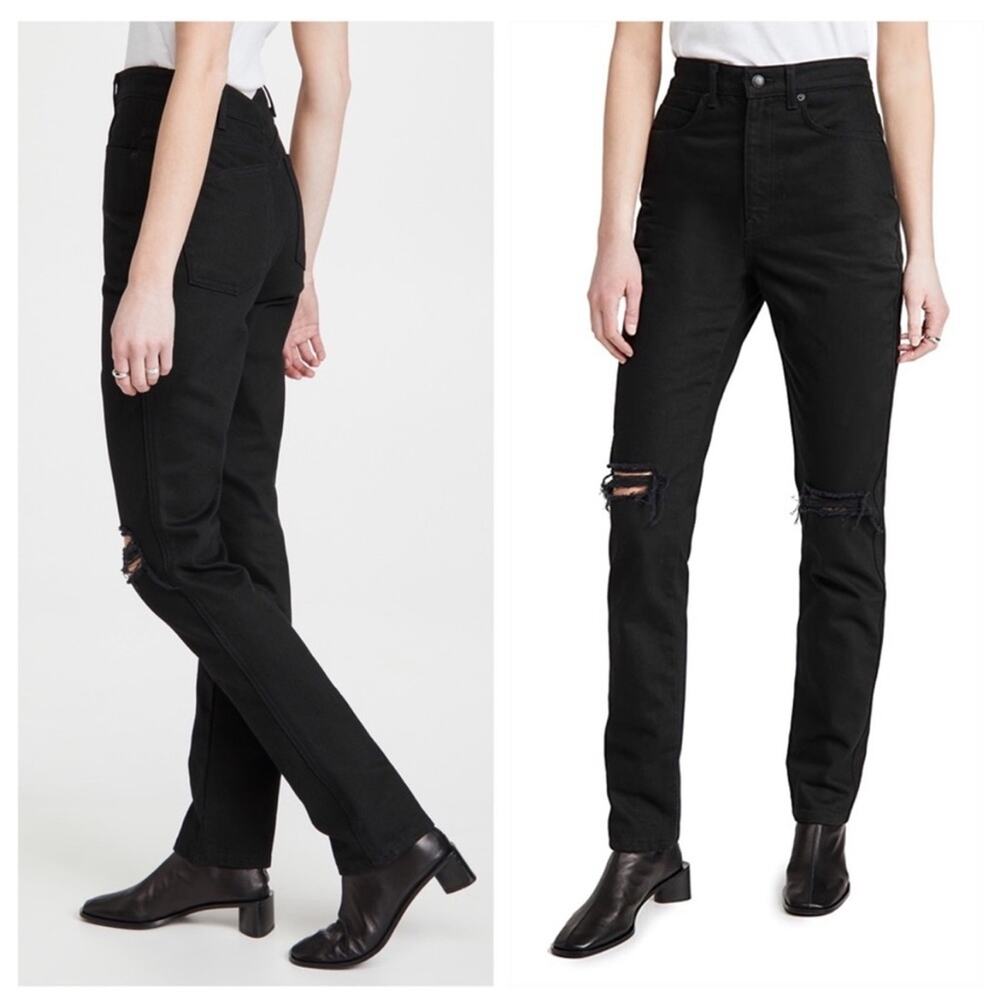 Alexander Wang Womens High Rise Dipped Back Distressed Knee Black Jeans 27 - Picture 10 of 12